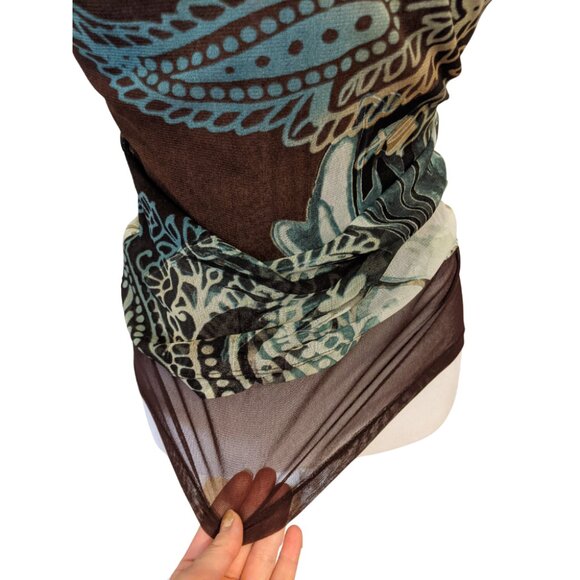 Vintage Y2K Forest Fairy Tank Top V Neck Ruffle Sheer Lace Mesh Green Brown Sz M - Picture 4 of 8